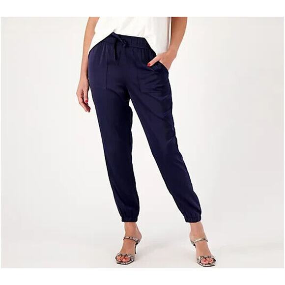 CANDACE CAMERON‎ BURE NEW $58 Satin Joggers in Midnight Blue 2XP - Picture 1 of 2